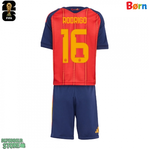 Spanien Rodri Hernandez #16 Replika Babytøj Hjemmebanesæt Børn VM 2026 Kortærmet (+ Korte bukser)